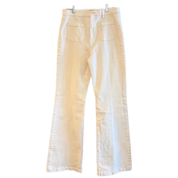 Ann Taylor High Rise patch pocket flare jeans in ivory - Picture 2 of 9